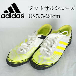 MK7097*adidas*アディダス*ジュニアフットサルシューズ*US5.5-24cm*白・イエロー