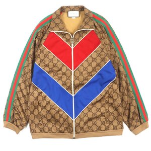 極美品▼GUCCI グッチ 523488 GGプリント ジップアップ テクニカルジャージー トラックジャケット ブラウン L イタリア製 正規品 メンズ