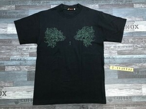 護月 メンズ プリント リブネック 半袖Tシャツ M 黒