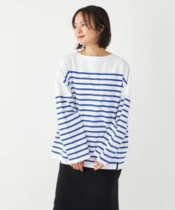 SHIPS COLORS オーバーサイズ・マリン風ボーダー柄 ロングTシャツ 白&青 ドロップショルダー 68239