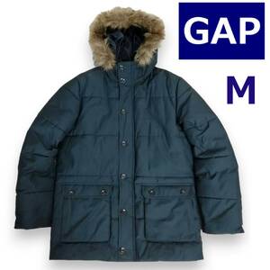 GAP　ギャップ　中綿コート　フーデッドコート　ダウンジャケット　ファー付き　ネイビー　紺色　メンズ　Mサイズ