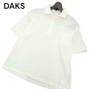 DAKS ダックス 春夏 ロゴ刺繍★ 半袖 チェック ポロシャツ Sz.M　メンズ 白 日本製　A4T07794_7#A