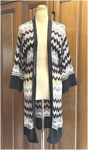 M MISSONI エム・ミッソーニ★イタリア製・ボーダー・レース編みニット・ロング・ガウン・カーディガン・40/M～L★美品