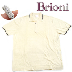 Brioni■美品 シルク麻 ロゴジップ半袖ポロシャツ ショートスリーブシャツ　トップス　メンズM オフホワイト ブリオーニ ハーフジップ