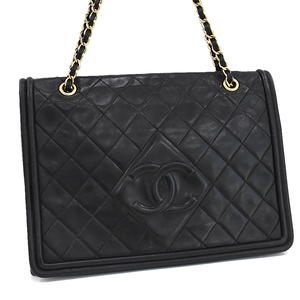 1円 ◎美品 CHANEL シャネル チェーンショルダーバッグ Wチェーン マトラッセ ココマーク レザー ブラック◎E.Dsl.eC-14☆