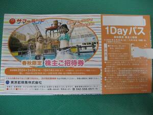 東京サマーランド 1Dayパス 株主ご招待券 東京都競馬 株主優待券 春秋限定 即決