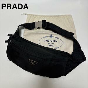 e65【極美品】プラダ　PRADA 三角ロゴ　ナイロン　ブラック　黒　ウエストポーチ　ボディバッグ　ショルダーバッグ