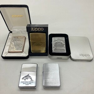 G116-■◎ ZIPPO ジッポ オイルライター 5点セット JIMBEAM CANADA DOLLAR 他 3点ケース付き 火花有 喫煙具 喫煙グッズ