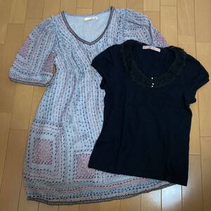 レディース 2点セット フランシュリッペ Tシャツ tont labo チュニック ミニワンピース Mサイズ franche lippe カットソー ブラック 黒