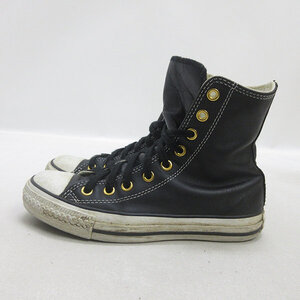 H■【23.5cm】コンバース/CONVERSE オールレザー ALL STAR ハイカットスニーカー/黒/LADIES■25【中古】