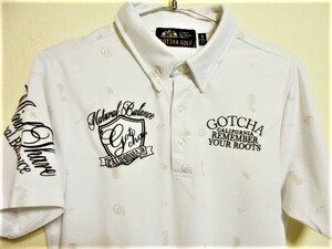 ★良品　ガッチャ ゴルフ　GOTCHA GOLF　総柄　半袖　ボタンダウン　ポロシャツ　サイズM　ホワイト★