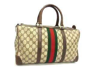 1円 GUCCI グッチ オールドグッチ ヴィンテージ シェリーライン GG柄 PVC×レザー ボストンバッグ ハンドバッグ トート ブラウン系 FL3249