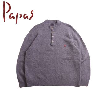 極美品 フワフワ極上 最高級 Papas ヘンリーネック ミックスニット ウール セーター メンズL パパス マドモアゼルノンノン 日本製 250110