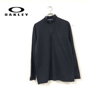 1I2699-N◆old◆ OAKLEY オークリー 長袖カットソー ハーフジップ サイドロゴライン 刺繍 スカル◆ sizeM ブラック 黒 コットン