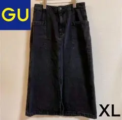 gu XL ロング　ストレート　デニム　スカート  ブラック　黒　スリット