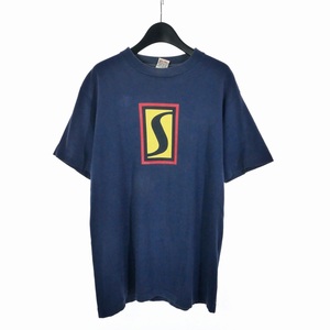 ステューシー STUSSY オールドステューシー 90S アメリカ製 白タグ ロゴ プリント Tシャツ 半袖 M ネイビー メンズ