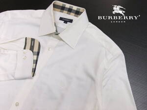 ■BURBERRY LONDON■長袖シャツ 白 LLサイズ 襟裏袖裏チェック柄 ストレッチ バーバリーロンドン