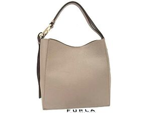 1円 ■新品同様■ FURLA フルラ NUVOLA レザー ワンハンドル ハンドバッグ ショルダーバッグ 肩掛け レディース グレージュ系 FJ3451