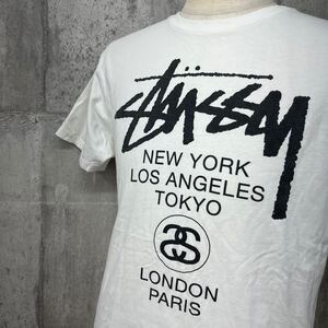 M■ ② Stussy World Tour SS24 Tee ステューシー メンズ ロゴプリント バックプリント 半袖Tシャツ 白 ホワイト Mサイズ 古着 ストリート