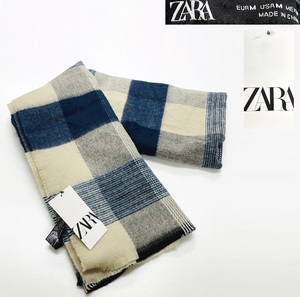 未使用品 ZARA ネイビーチェック マフラー ストール タグ レディース カジュアル アウトドア フェミニン 大人可愛いガーリー デイリー ザラ