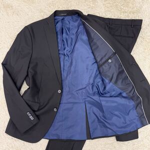 美品◎XL相当◎ザラ マン ZARA MAN メンズ セットアップ シングルスーツ ブラック 黒 ビジネス カジュアル 総裏 EUR48 秋冬 通勤 