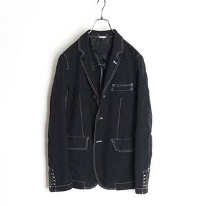 COMME des GARCONS HOMME DEUX 14SS ポリエステル縮絨 3B テーラードジャケット XS 段返り シワ 加工 カバーオール junya watanabe man系列