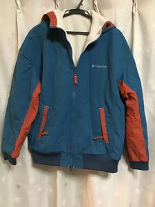 美品【Columbia/コロンビア】リバーシブルフード付ジャンパー/M★フリース★ホワイト、ブルー★レディース★USED