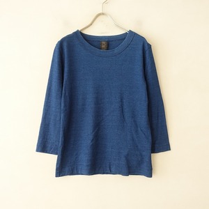 ホームスパン homspun *インディゴ天竺七分袖Tシャツ*Sカットソー綿ブルー青トップスプルオーバー(1-2404-220)【03D42】