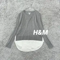 4421【H&M】フェイクレイヤードトップス（XS）サマーニット 異素材