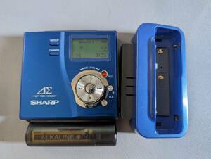 SHARP シャープ MD-DR77-A ポータブルMDレコーダー ブルー 電池BOX付き　動作品