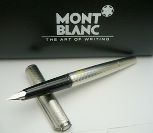 1000円スタート 万年筆 MONTBLANC モンブラン 1266 925刻印 ペン先750 EF シルバー ストライプ 箱/ケース付 文房具 筆記用具 9 X10036