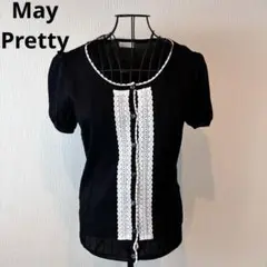 ★May  Pretty★M★黒半袖カーディガン★新品タグ付★レース、ボタン素敵