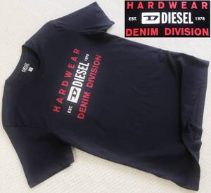 新品★ディーゼル DIESEL★ネイビー グラフィック Tシャツ★ホワイト レッド ロゴ プリント 紺 XL★DENIM DIVISION☆318