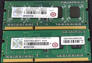 4GB 2枚組 (合計 8GB) PC3L-12800S DDR3-1600 S.O.DIMM 204pin 1Rx8 Transcend (動作確認済 memtest86+) (管:EN10 x1s