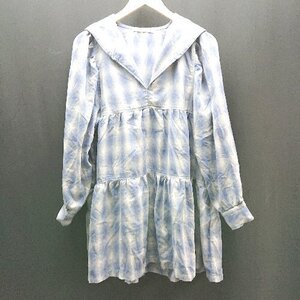 ◇ Alley by w closet ボリューム 襟 セーラーカラー　ワンピース 半袖 チュニック サイズF ブルー/ホワイト レディース E