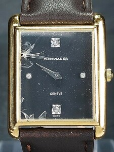 WITTNAUER ウイットナー メンズ アナログ 手巻き式 ヴィンテージ 腕時計 2針 ブラック文字盤 ゴールド ステンレススチール レザーベルト