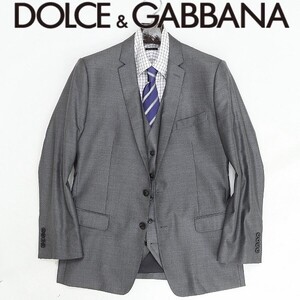 ◆DOLCE&GABBANA ドルチェ＆ガッバーナ MARTINI シルク混 2釦 ジャケット＆ジレ ベスト セット グレー 50