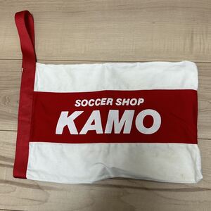 即決！SOCCER SHOP KAMO オリジナルシューズケース(ホワイト×レッド) 中古品 サッカーショップ加茂 定番 布製