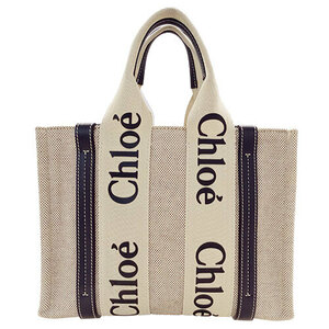 クロエ Chloe バッグ レディース メンズ ブランド ハンドバッグ キャンバス ウッディ スモールトート アイボリー ネイビー S385E66V91J