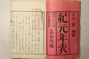 「紀元年表 全」石川彝 小林新兵衛 明治10年 1冊｜歴史 日本史 年契 西洋 中国 皇統 系図 系譜 明治時代 古書 和本 古典籍 t33