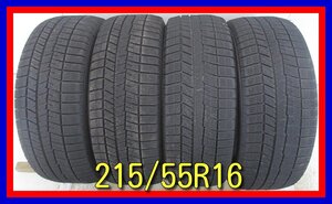 ■中古タイヤ■　215/55R16 93Q DUNLOP WINTERMAXX WM03 クラウン ストリーム レジェンド等 冬タイヤ スタッドレス 激安　送料無料　A431