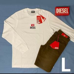 ディーゼル　長袖Tシャツ　ロングTシャツ　ホワイト　白　ロゴ　Lサイズ　T-JUST-LS-SMALL-NEW D LOGO　A11228 RGRAI 100　DIESEL