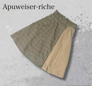 アプワイザーリッシェ Apuweiser-riche　チェック柄 プリーツ アシメスカート ベージュ L