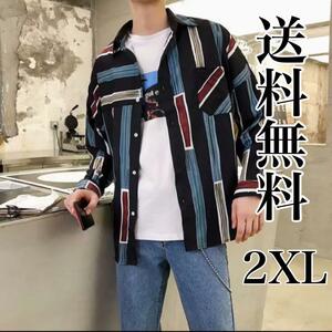 SALE★長袖 シャツ 2XL 総柄シャツ オーバーサイズ レトロ柄 韓国 春夏