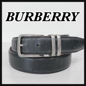 ☆BURBERRY☆ バーバリー ベルト レザーベルト ブラック 黒 レザー 本革 シルバー金具 無地 シンプル メンズ 男性 紳士 送料無料