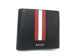 1円 ■新品■未使用■ BALLY バリー レッドライン レザー 二つ折り 財布 ウォレット 札入れ 小銭入れ メンズ ブラック系 BI8560