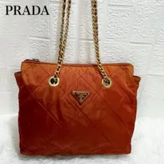 美品✨PRADA プラダ　三角ロゴ　ナイロン　キルティング　チェーン　バッグ