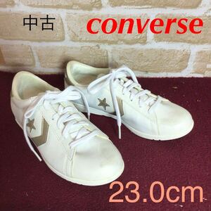 【売り切り!送料無料!】A-371 converse!スニーカー!白!ゴールド!23.0cm位!普段履き!おしゃれ!旅行!中古!