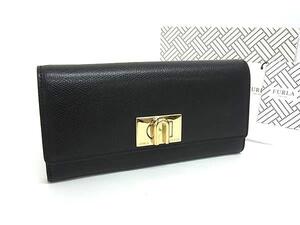 1円 ■美品■ FURLA フルラ 1927 レザー 二つ折り 長財布 ウォレット 札入れ 小銭入れ レディース ブラック系 FL1054