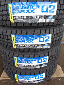 S193　未使用スタッドレスタイヤ　ダンロップWINTER　MAXX02　155/65R14　日本製　処分4本2022年製　1円スタート！